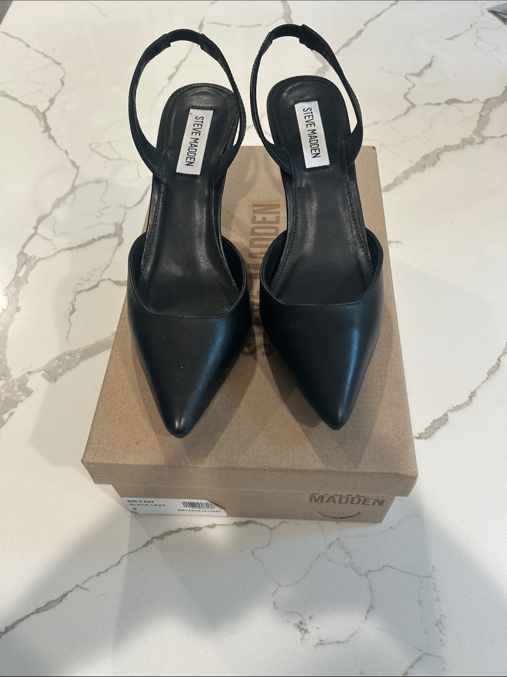 Steve Madden Black leather Pointed Slingback Heels sz 8